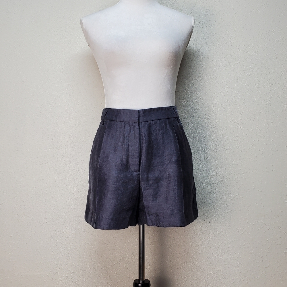 LOFT Metallic Gray Shorts Pleats Pockets Size 6 - Picture 2 of 8